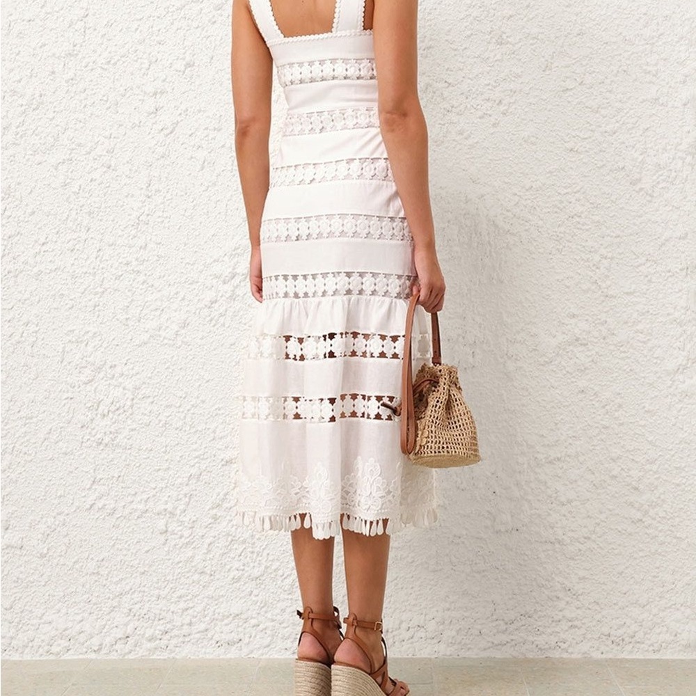 Zimmermann Pop Trimmed White Lace Midi Dress - Picture 3 of 7